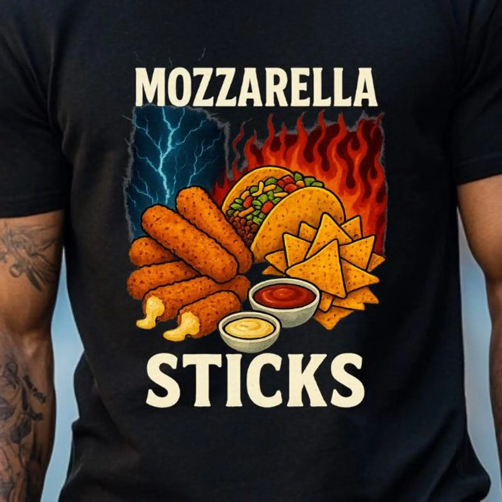 Foody Snacks - เสื้อยืดลายมีมตลกเกี่ยวกับอาหาร โมซซาเรลล่าสติ๊กส์ ทาโก้ นาโชส์ สำหรับคนรักของว่าง สไตล์วินเทจ