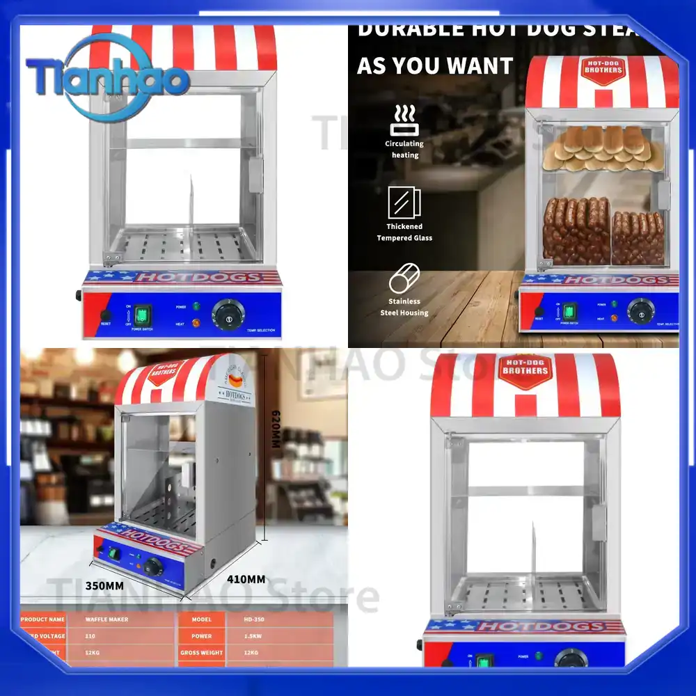 Snacks Food Warmer - เครื่องอุ่นขนมปังฮอทดอกอัตโนมัติเชิงพาณิชย์ เครื่องเตรียมอาหารประสิทธิภาพสูงสำหรับร้านอาหาร โรงแรม ร้านขายอาหาร สภาพใหม่ เหมาะสำหรับอาหารว่าง