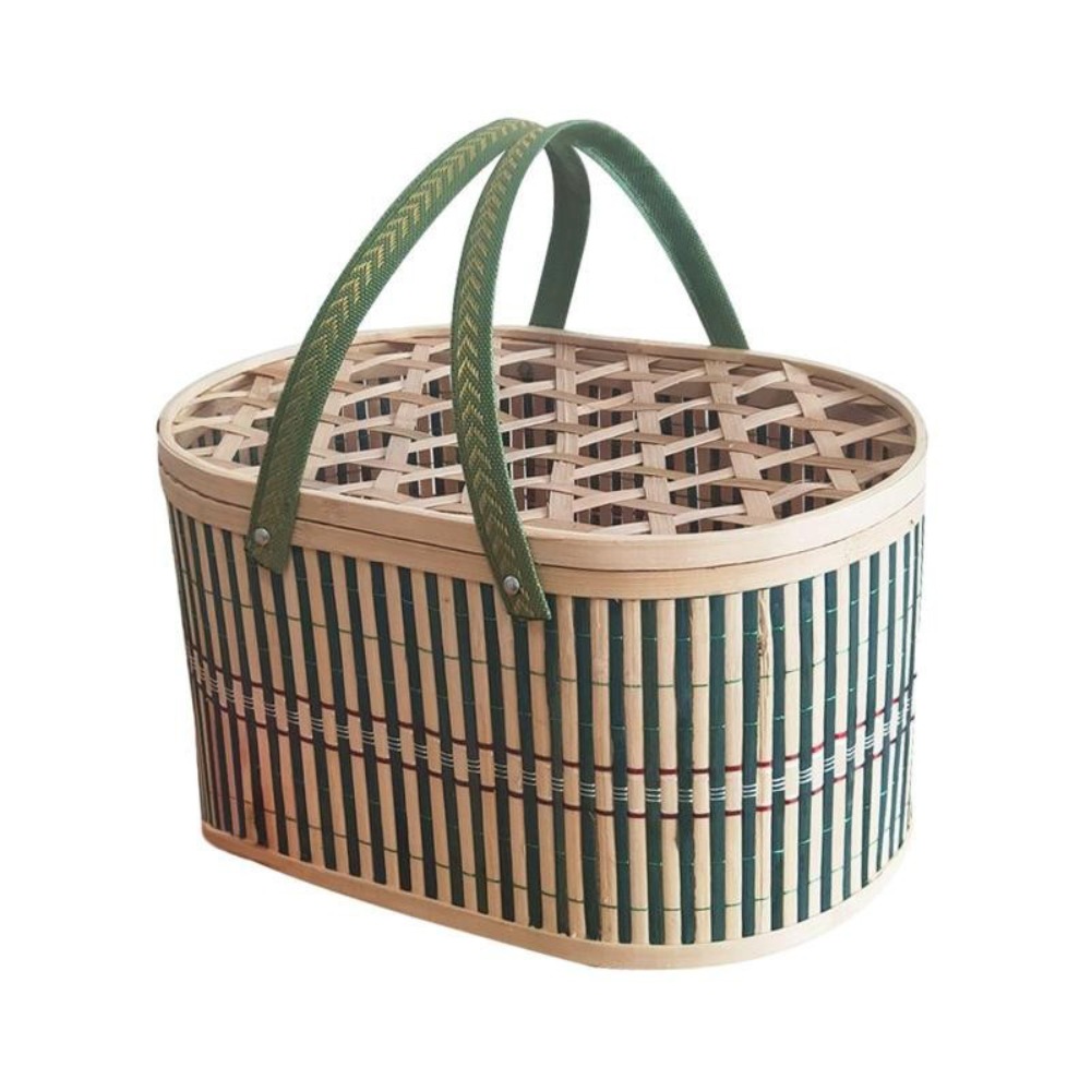 Food Snacks Basket - ตะกร้าไม้ไผ่ทำมือ ทนทาน พร้อมฝาปิด สำหรับใส่อาหาร ผลไม้ ของขวัญ