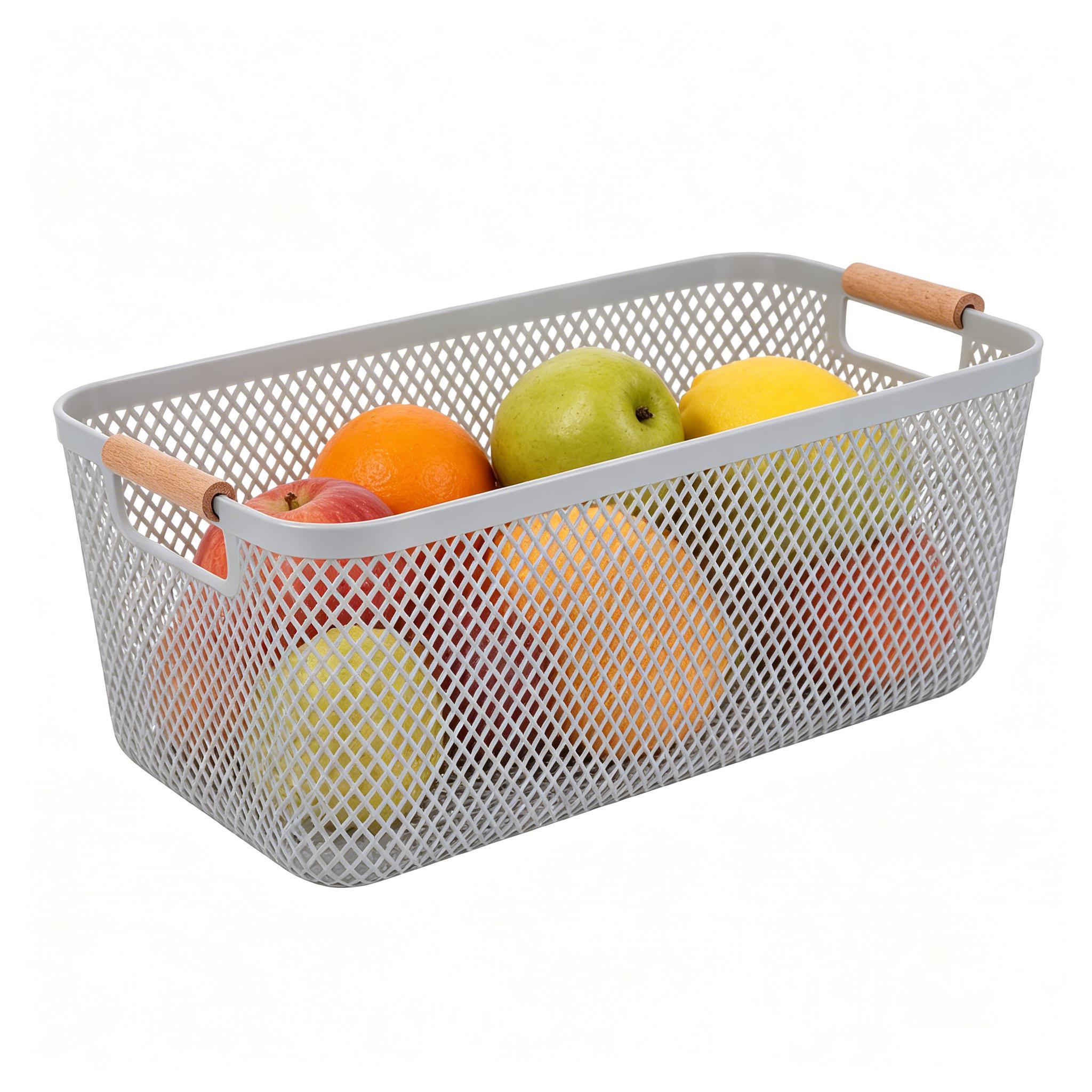 Food Snacks Hamper - ตะกร้าตาข่ายสำหรับจัดเก็บในครัว ตะกร้าใส่อาหารขนาดใหญ่ พร้อมหูจับไม้ กล่องใส่ขนม สำหรับจัดระเบียบตู้เก็บของในครัว