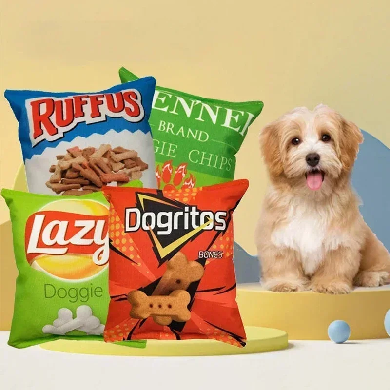 Food Snacks Chips - มันฝรั่งทอดกระเป๋าสุนัขตลกของเล่น Plush Squeaker อาหารของเล่นสําหรับสุนัขขนาดกลางขนาดเล็ก Interactive Squeaky