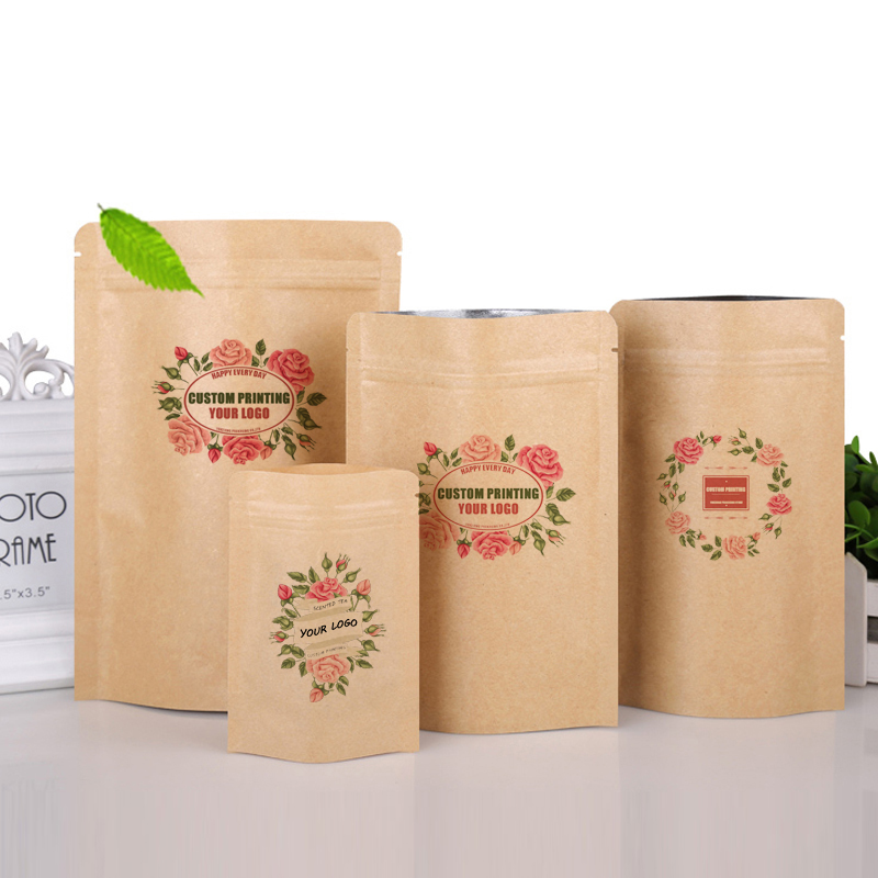 Logo Food Snack - ถุงบรรจุภัณฑ์แบบซิปล็อคตั้งได้ ทำจากกระดาษคราฟท์สีน้ำตาล พิมพ์โลโก้ตามสั่ง สำหรับใส่ถั่ว ขนมสัตว์เลี้ยง