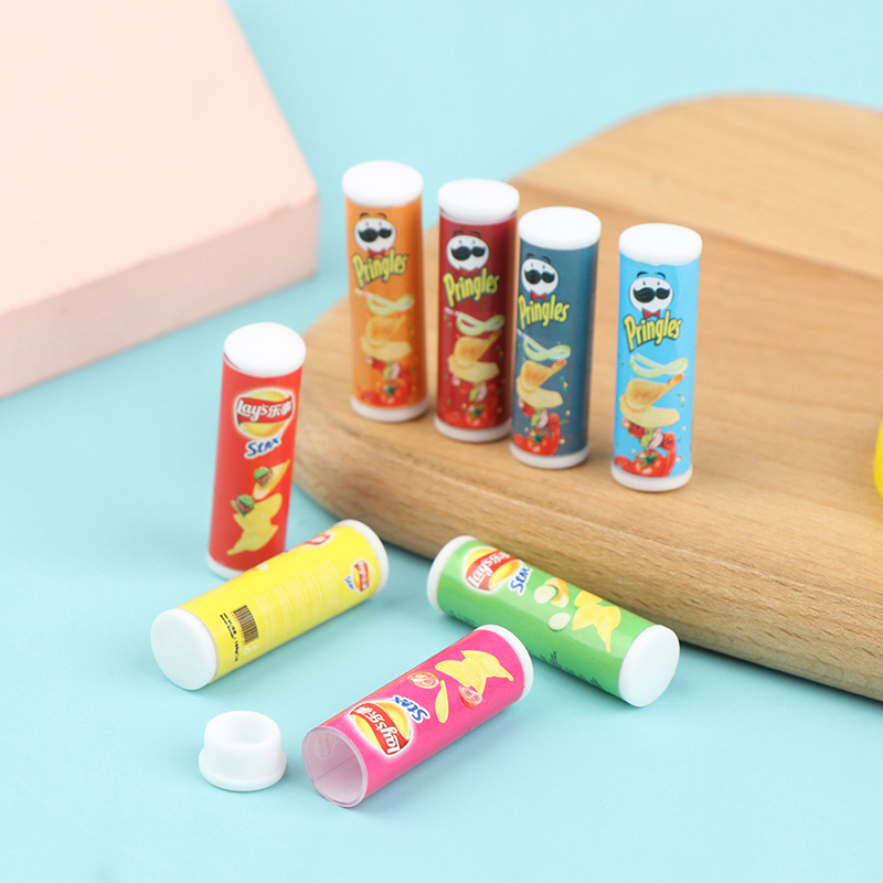 Food Snacks Chips - ชุดของเล่นขนาดจิ๋ว 4 ชิ้น/เซ็ต สำหรับบ้านตุ๊กตา 1:12 จำลองขวดมันฝรั่งทอด