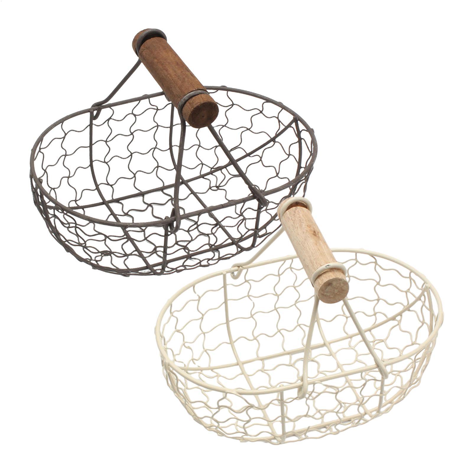 Food Snacks Basket - ตะกร้าเหล็กพร้อมหูจับไม้ สำหรับใส่ขนม ผลไม้ จานใส่อาหาร อุปกรณ์ประกอบฉากถ่ายภาพ สำหรับจัดระเบียบครัว