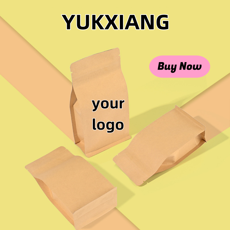 Logo Food Snack - ถุงกระดาษคราฟท์เคลือบฟอยล์อะลูมิเนียมแบบแปดด้าน ปิดผนึกด้วยซิปล็อค มีรอยฉีก สำหรับใส่อาหาร ขนม ลูกอม