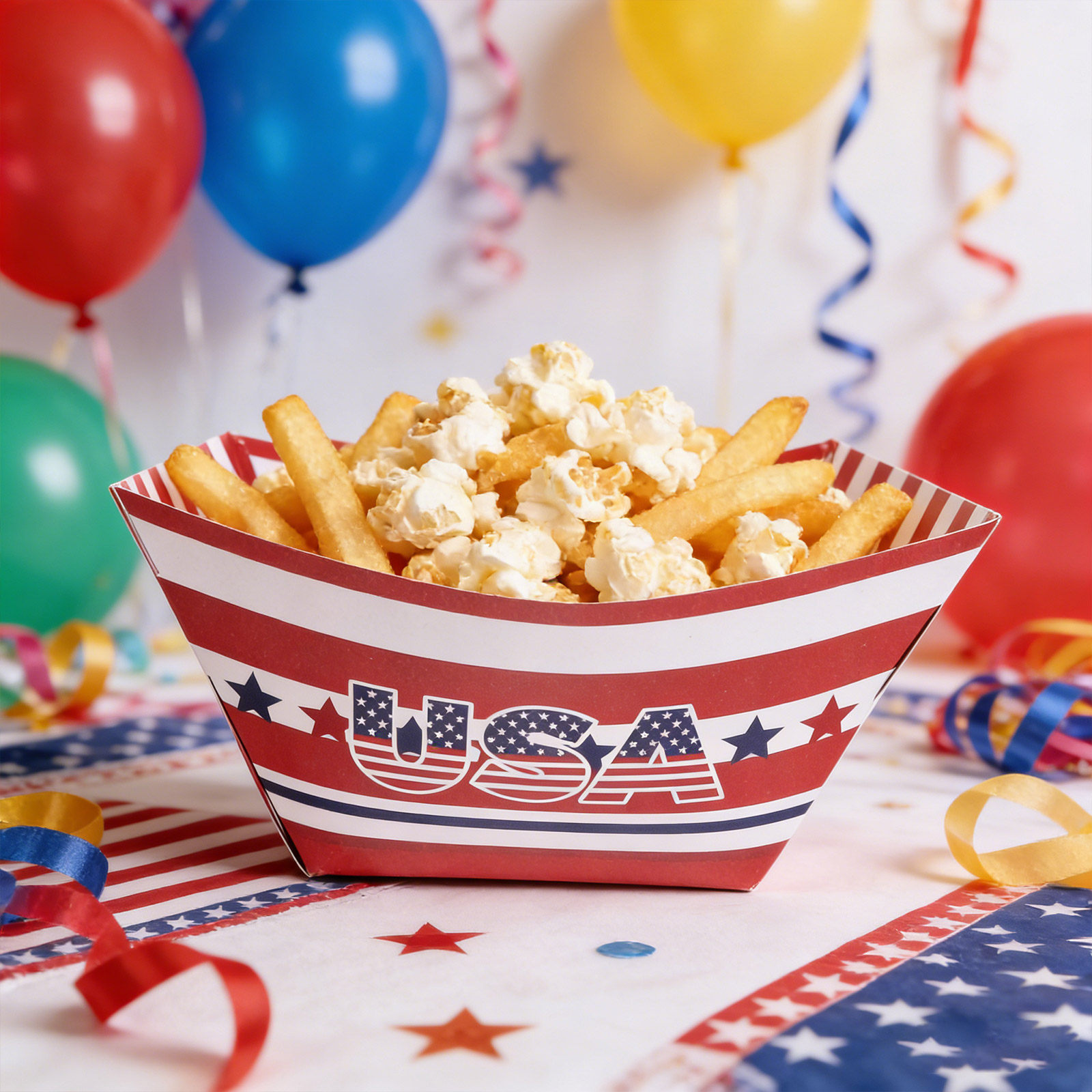 Food Snacks For Party - กล่องขนมสำหรับงานเลี้ยงวันประกาศอิสรภาพ 12 ชิ้น กล่องใส่ป๊อปคอร์นขนาดเล็ก ที่ใส่เฟรนช์ฟรายส์ ถาดใส่ขนมหวาน