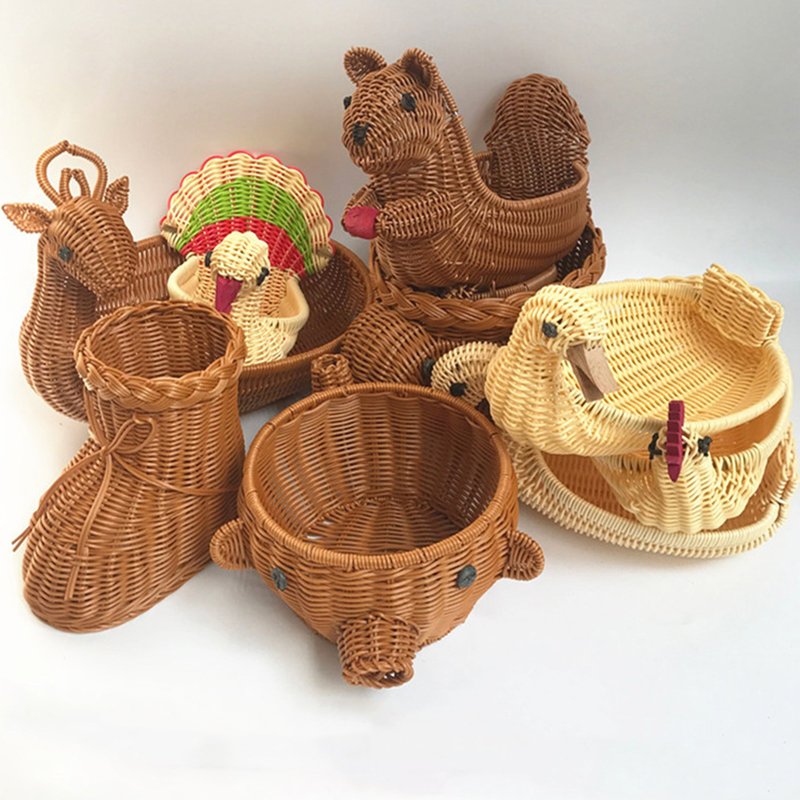Food Snacks Basket - ตะกร้าผลไม้จักสานหวายทรงน่ารักถาดชามผลไม้ผักของว่าง