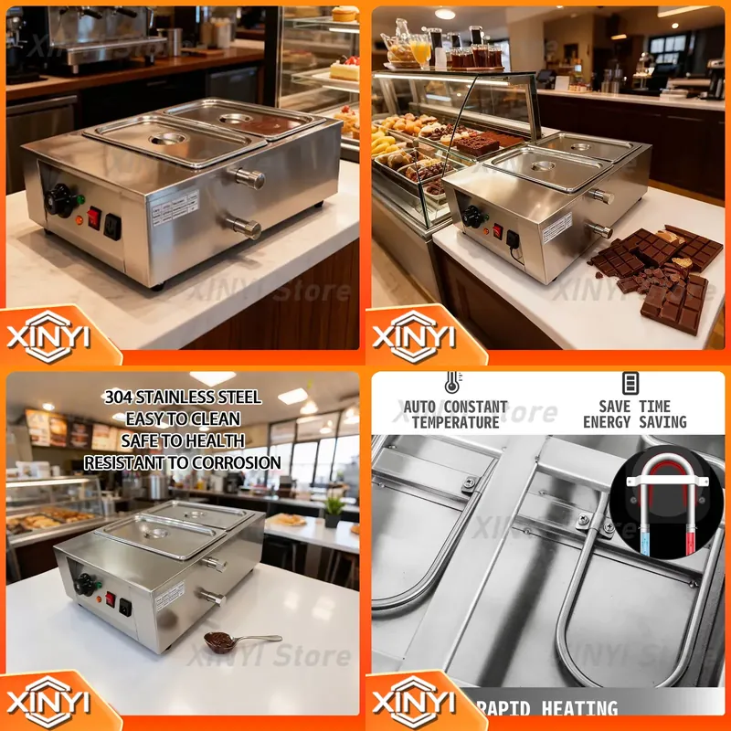 Snacks Food Warmer - เครื่องละลายช็อกโกแลตสแตนเลส 1-6 กระบอกสูบ เครื่องทำความร้อนไฟฟ้าสำหรับอุ่นอาหารและแปรรูปขนม