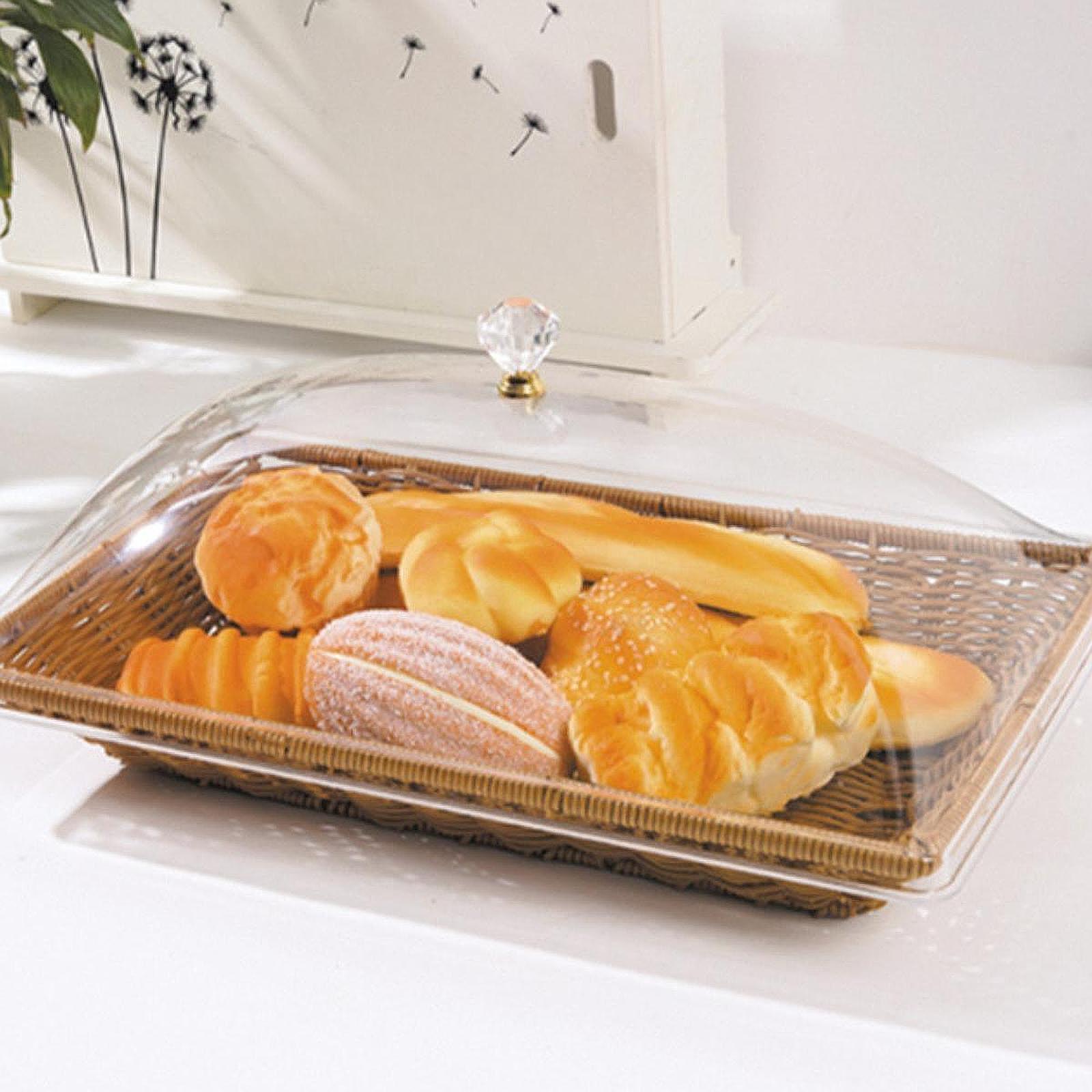 Food Snacks Basket - ตะกร้าขนมปังหวายเทียมพร้อมฝาอะคริลิก ตะกร้าใส่ขนม คุกกี้ ผลไม้ ตะกร้าเสิร์ฟอาหารสำหรับงานปาร์ตี้ ปิกนิก