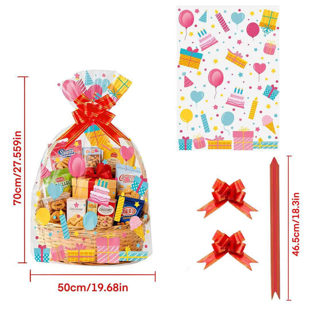 Food Snacks Hamper - ถุงใสพิมพ์ลายวันเกิด 20 ชิ้น ถุงของขวัญ OPP ใส