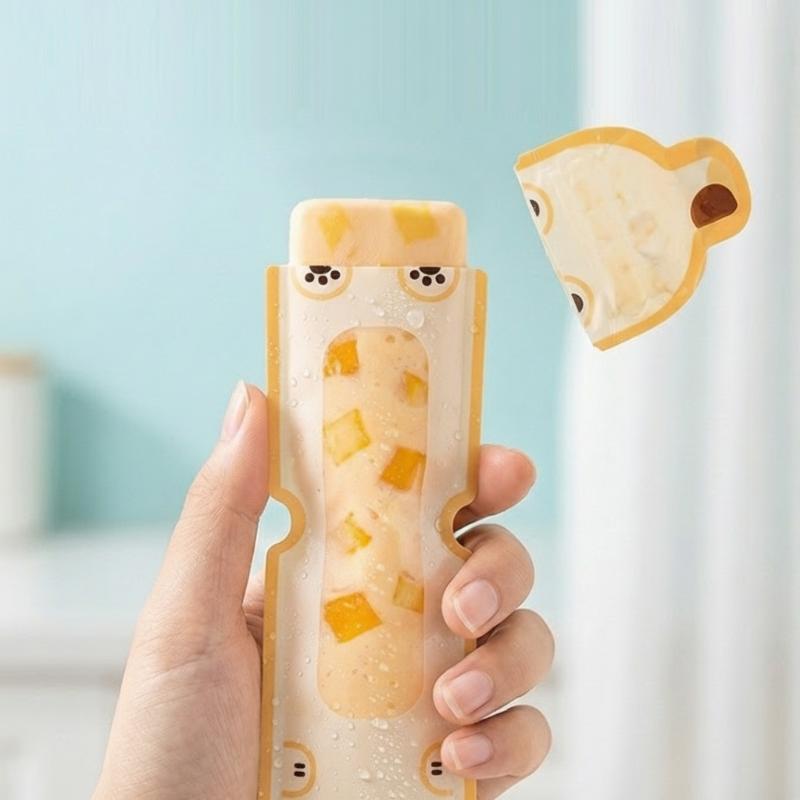 Food Snacks Healthy - ถุงทำไอศกรีมแท่งลายการ์ตูนน่ารัก 20 ชิ้น ป้องกันการรั่วซึม เกรดอาหาร สำหรับทำไอศกรีมแท่งโฮมเมด