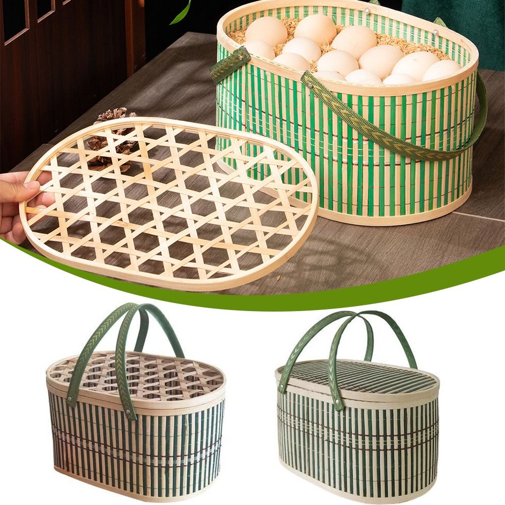 ตะกร้าไม้ไผ่ทำมือ ทนทาน พร้อมฝ - Food Snacks Basket บทวิจารณ์และราคา