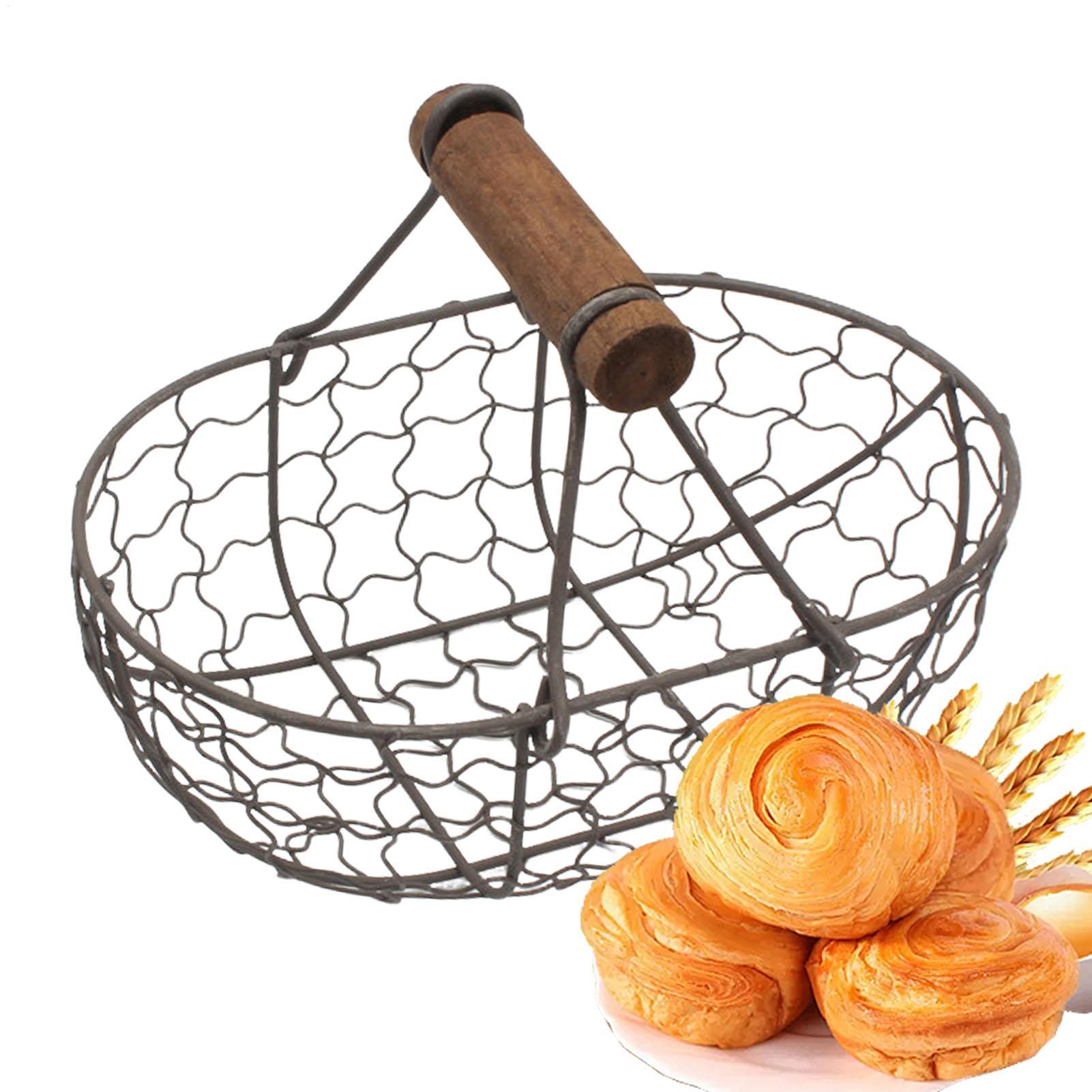 ตะกร้าเหล็กพร้อมหูจับไม้ สำหรั - Food Snacks Basket บทวิจารณ์และราคา
