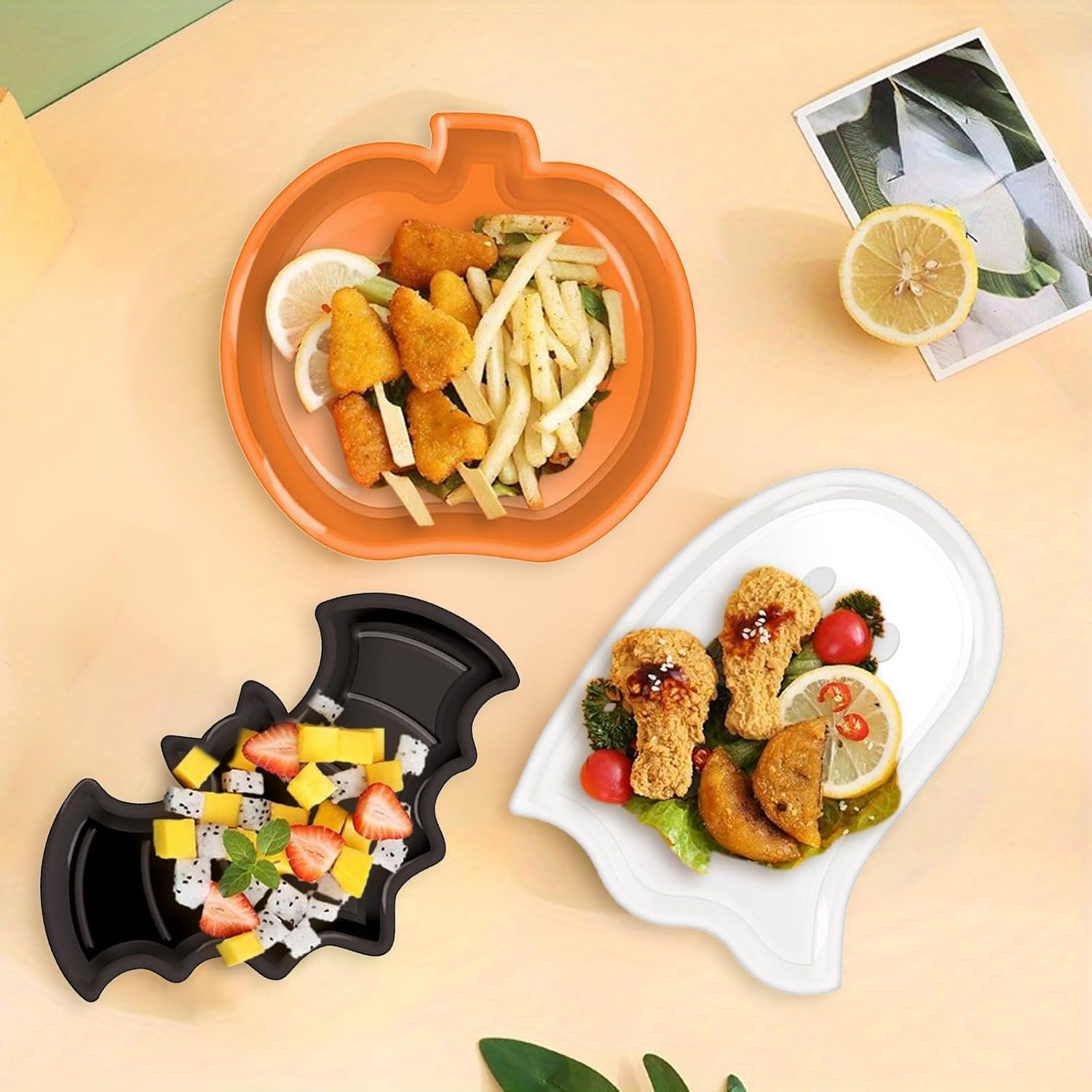 ชุดจานฮาโลวีนแบบใช้ซ้ำได้ ลายฟ - Food Snacks For Party บทวิจารณ์และราคา