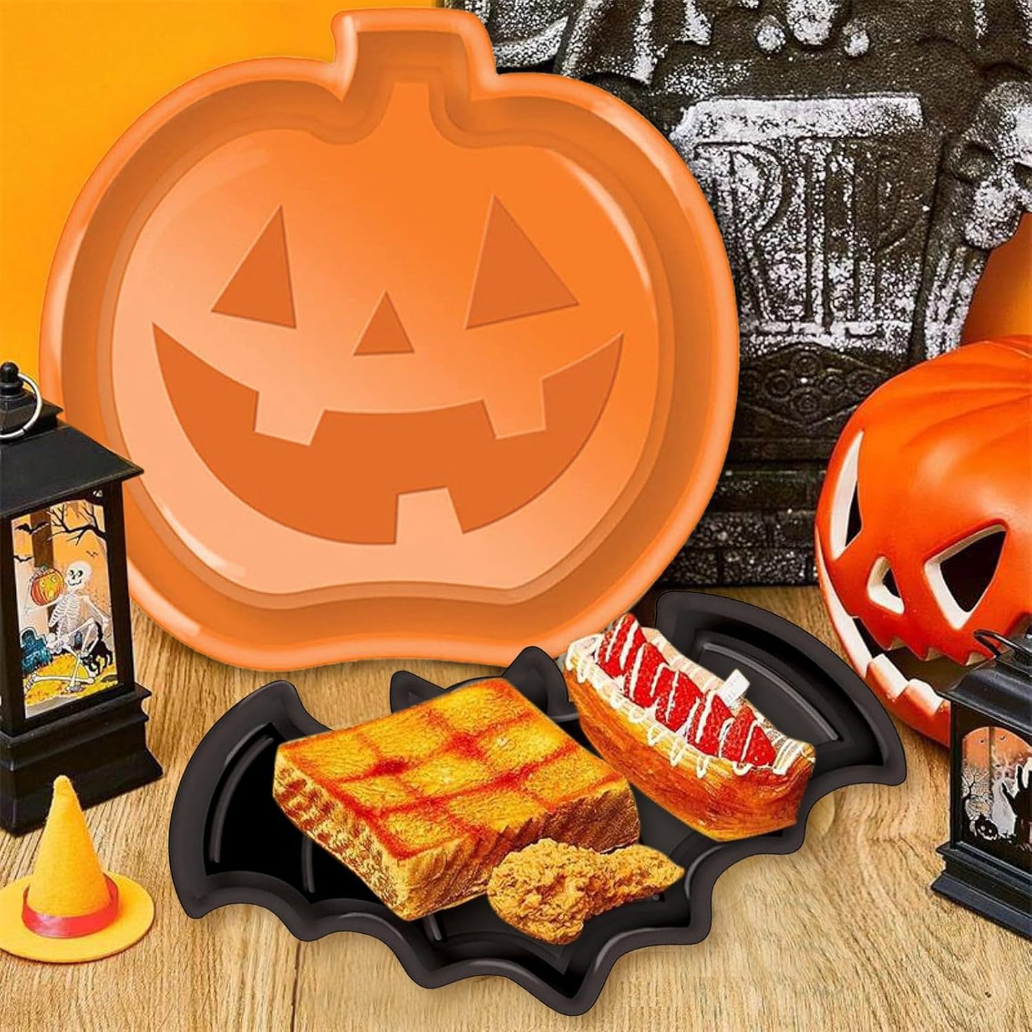 ชุดจานฮาโลวีนแบบใช้ซ้ำได้ ลายฟ - Food Snacks For Party บทวิจารณ์และราคา