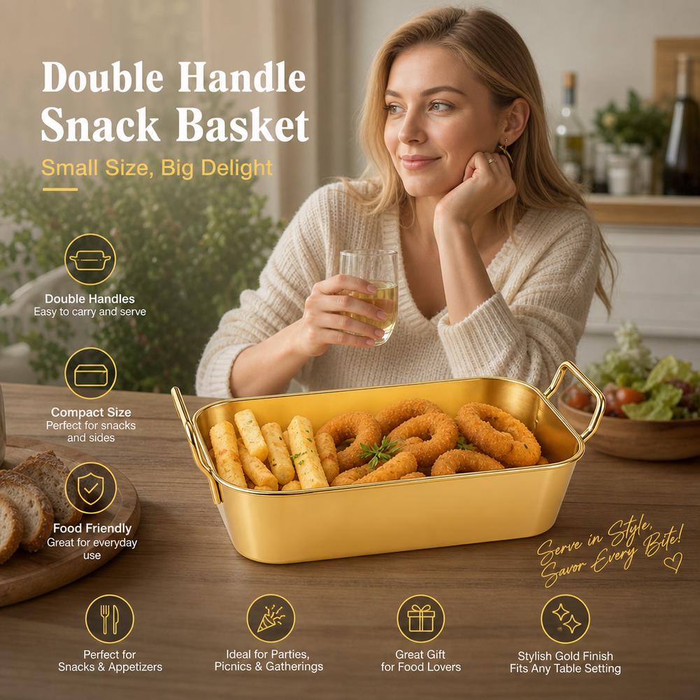 ถาดเสิร์ฟพร้อมหูจับ จานสแตนเลส - Food Snacks Basket บทวิจารณ์และราคา